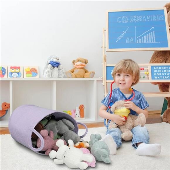 Rope Laundry Basket Hamper for Clothes Woven Storage Basket for Living Room - Picture 7 of 8